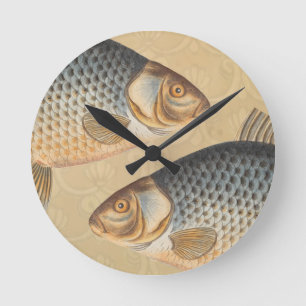 Carp fish fishing painting freshwater drawing round clock