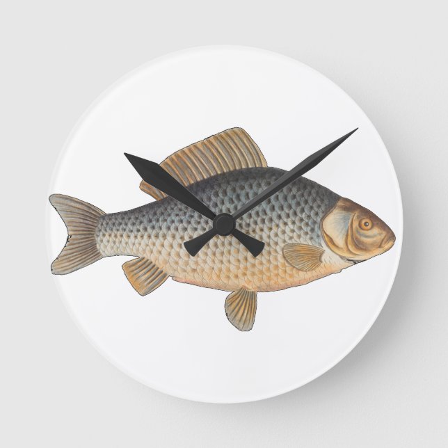 Carp fish fishing painting freshwater round clock (Front)