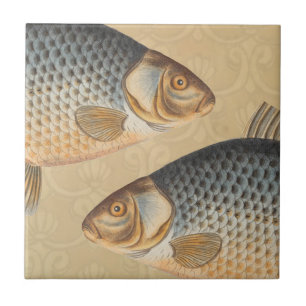 Carp fish fishing painting freshwater tile