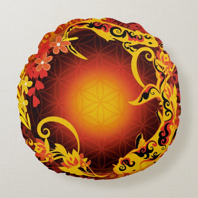 carp flower of life round pillow (Front)