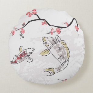 carp koi fish nature landscape view sketch illustr round pillow