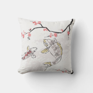 carp koi fish nature landscape view sketch illustr throw pillow