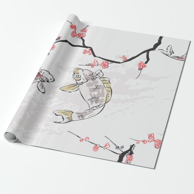 carp koi fish nature landscape view sketch illustr wrapping paper (Unrolled)