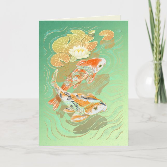 Carp Koi Fish Water Lily Pond Carte de voeux (Devant)