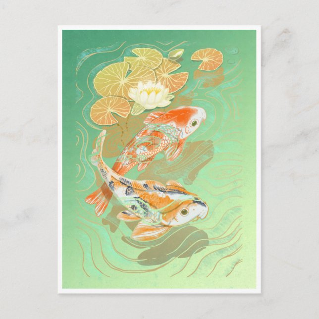 Carp Koi Fish Water Lily Pond Postcard (Front)