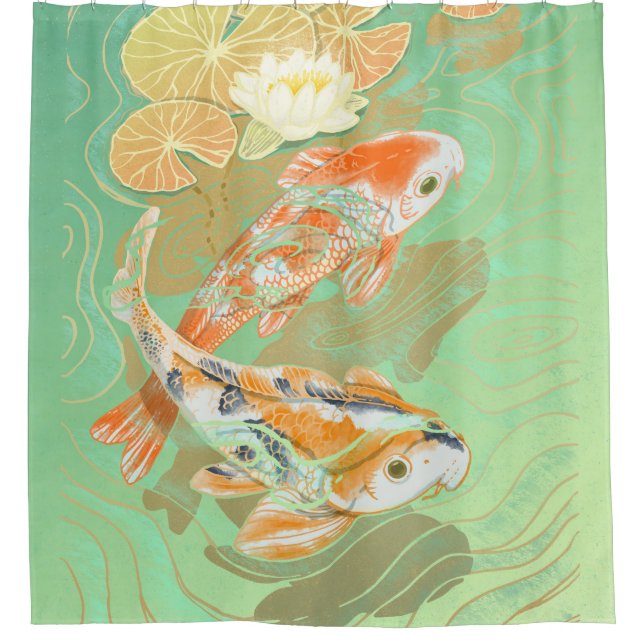 Carp Koi Fish Water Lily Pond Shower Curtain (Front)