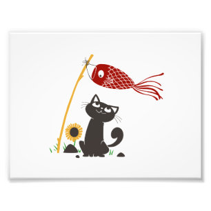 Carp streamer happy cat - Choose background colour Photo Print