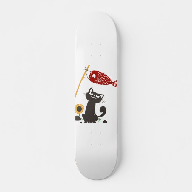 Carp streamer happy cat - Choose background colour Skateboard (Front)