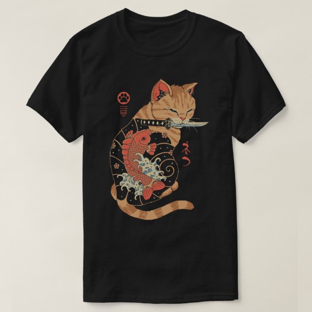 Carp Tattooed Cat  T-Shirt (Design Front)