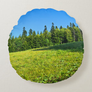 Carpathian Green Meadow – Romania Mountain Print Round Pillow