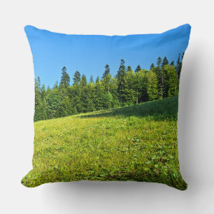 Carpathian Green Meadow – Romania Mountain Print Throw Pillow