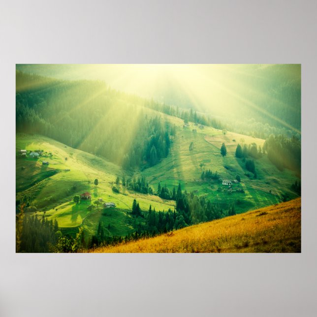 Carpathian mountains summer landscape at sunset wi poster (Front)
