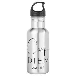 CARPE DIEM   Black Hand Lettered Name Typography 532 Ml Water Bottle