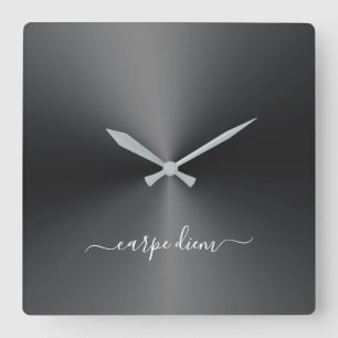Carpe Diem Black Metallic Style Acrylic Square Wall Clock