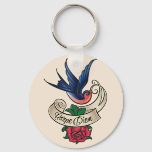 Carpe Diem Bluebird Tattoo Keychain