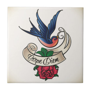 Carpe Diem Bluebird Tattoo Tile