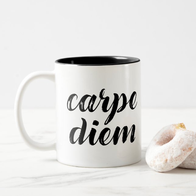 Carpe Diem Brush strokes Two-Tone Coffee Mug (With Donut)