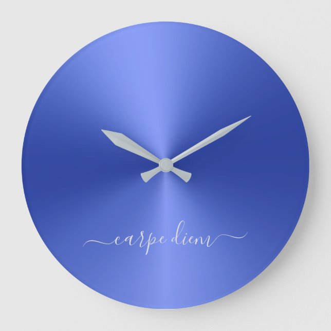 Carpe Diem Dark Blue Metallic Style Acrylic Large Clock (Front)