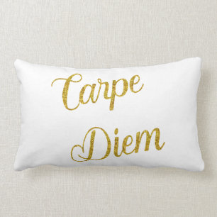Carpe Diem Gold Faux Glitter Metallic Sequins Lumbar Pillow