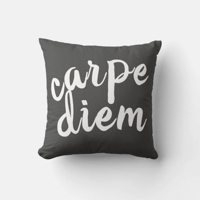 carpe diem grey and white bold quote modern throw pillow (Front)