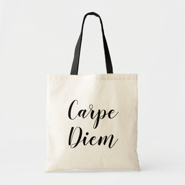 Carpe Diem hand letter typography canvas tote bag (Front)