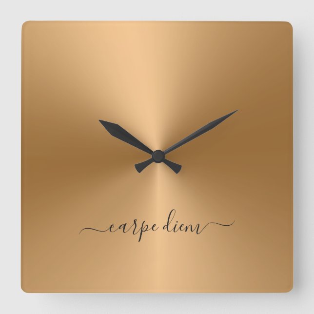 Carpe Diem Honey Metallic Style Acrylic Square Wall Clock (Front)