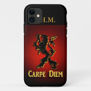 "Carpe Diem" Iphone case with black and red Lion.