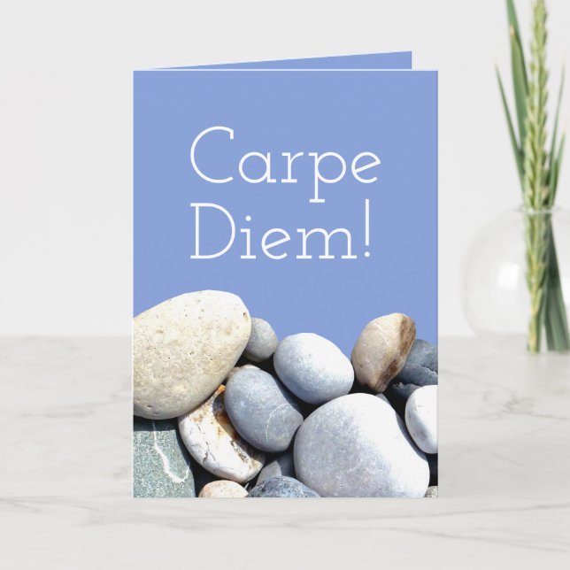 Carpe Diem Motivational Quote Typography Pebbles Card (Front)