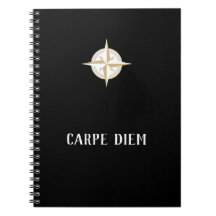 Carpe Diem on Black with Gold White Compass