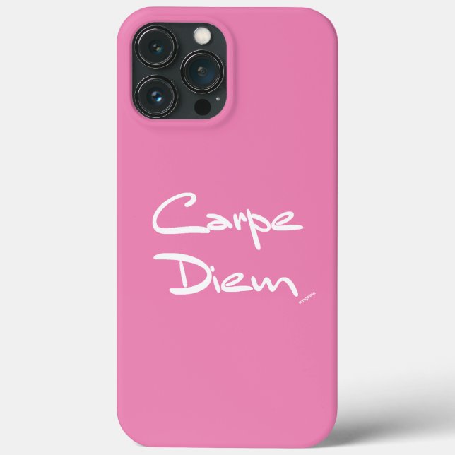 CARPE DIEM Pink White Typography Cool iPhone Case (Back)
