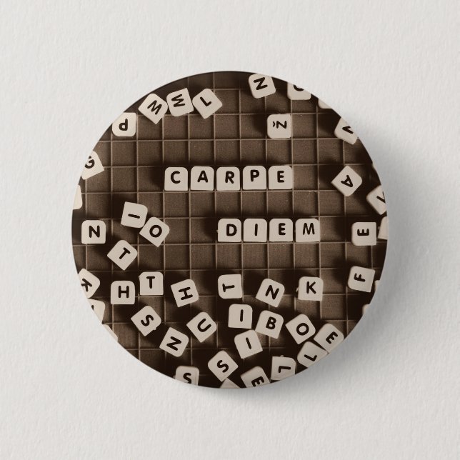 Carpe Diem Scrambled Letter Tiles 2 Inch Round Button (Front)