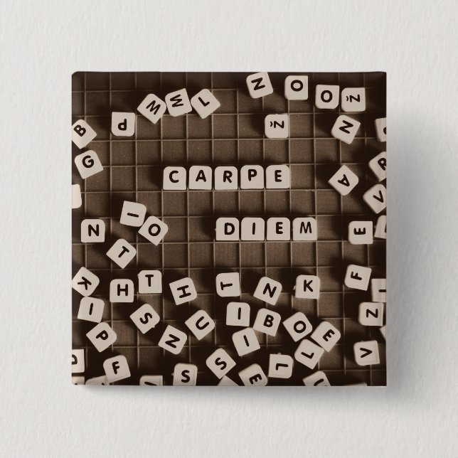 Carpe Diem Scrambled Letter Tiles 2 Inch Square Button (Front)
