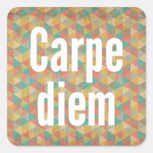 Carpe diem, Seize the day, Colourful Pattern Square Sticker