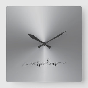 Carpe Diem Silver Metallic Style Acrylic Square Wall Clock
