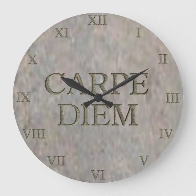 Carpe Diem Stone wall clock roman numerals (Front)