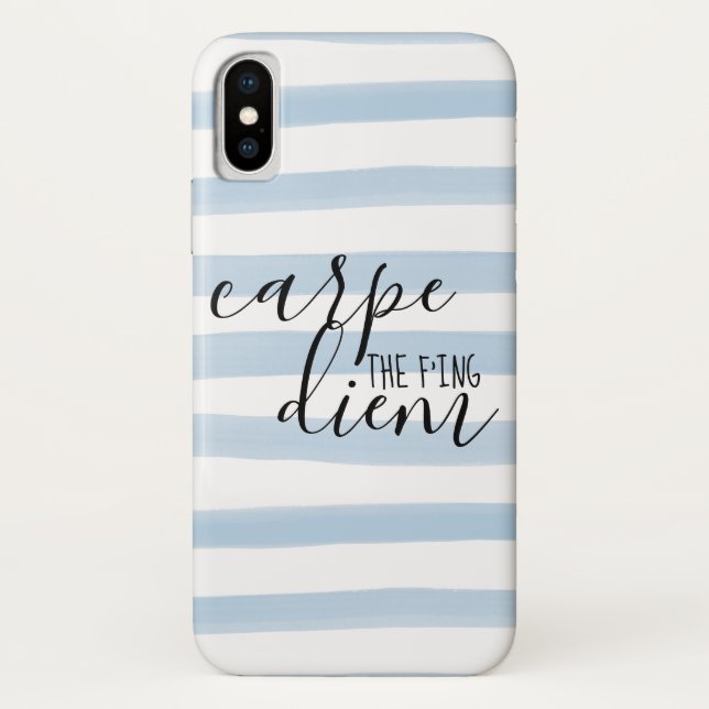 Carpe the f'ing Diem Blue Stripe Pattern Case-Mate iPhone Case (Back)