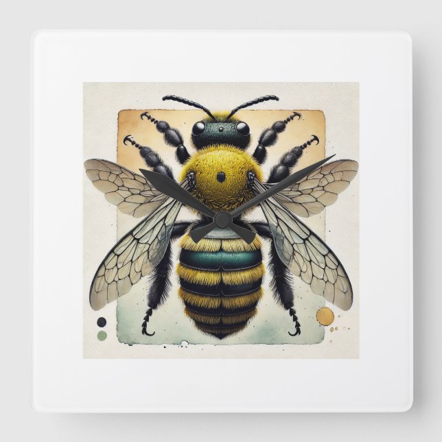 Carpenter Bee 250924IREF213 - Watercolor Square Wall Clock (Front)