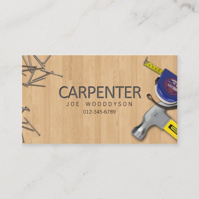 Carpenter Business Card Hammer Measure Tape Nails (Front)