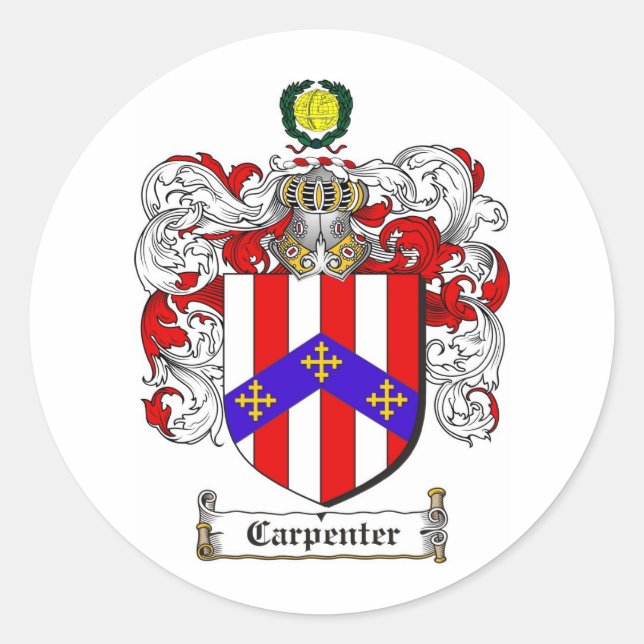 CARPENTER FAMILY CREST -  CARPENTER COAT OF ARMS CLASSIC ROUND STICKER (Front)
