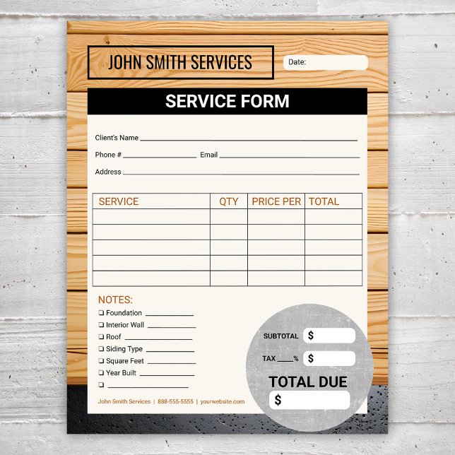 Carpenter Home Renovations Service Form Invoice Notepad (Creator Uploaded)