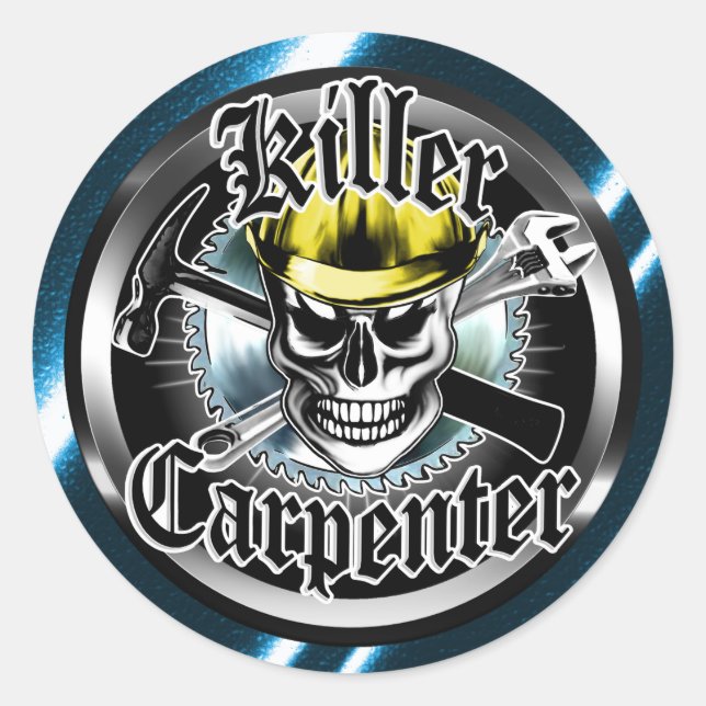 Carpenter Skull with Yellow Hard: Killer Carpenter Classic Round Sticker (Front)