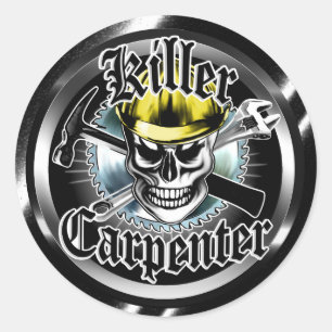 Carpenter Skull with Yellow Hard: Killer Carpenter Classic Round Sticker