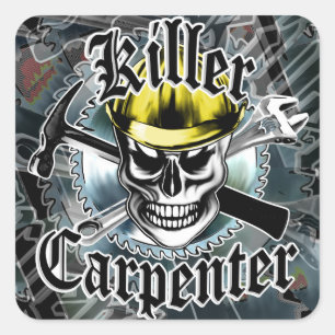 Carpenter Skull with Yellow Hard: Killer Carpenter Square Sticker