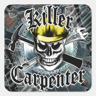 Carpenter Skull with Yellow Hard: Killer Carpenter Square Sticker
