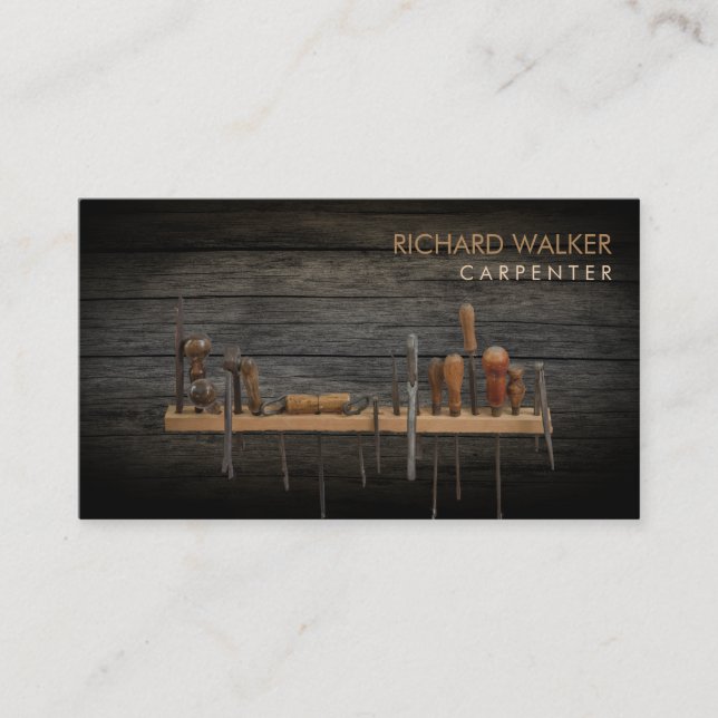 Carpenter Tools  Professional Rustic Wood Business Card (Front)