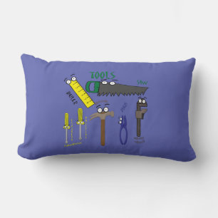 Carpenter Tools Whimsical Cartoon Art Lumbar Pillow