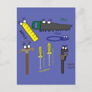 Carpenter Tools Whimsical Cartoon Art Postcard