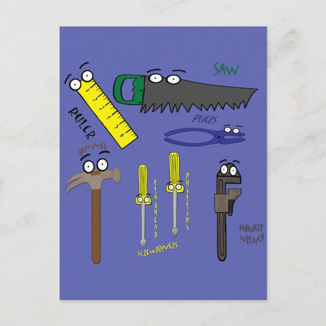 Carpenter Tools Whimsical Cartoon Art Postcard (Front)