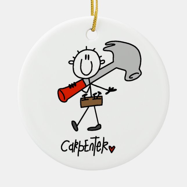 Carpenter With Hammer Ceramic Ornament (Front)