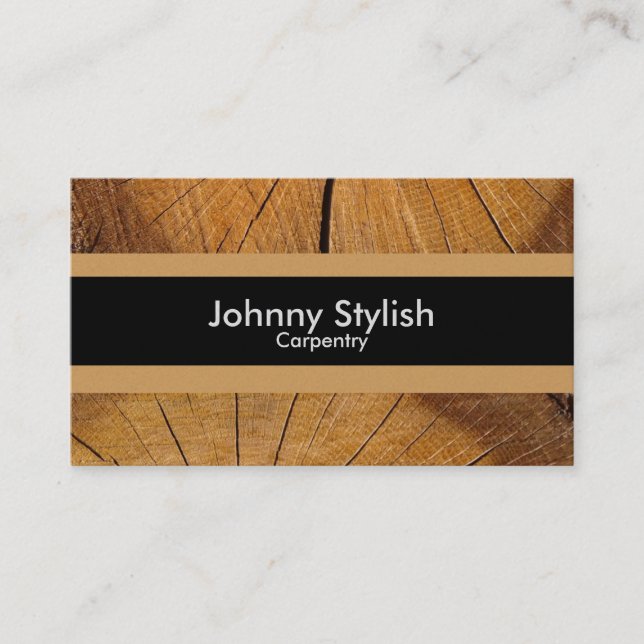 Carpenter wood business stripe business card (Front)